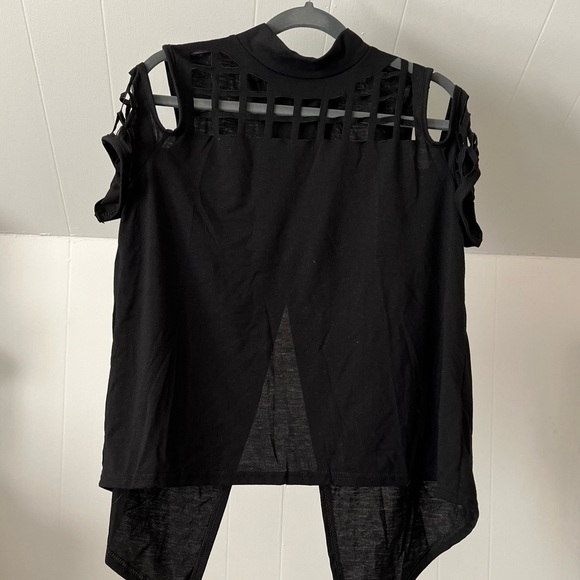 Tops - Black Cut-Out Cold-Shoulder Mock-Neck Top
